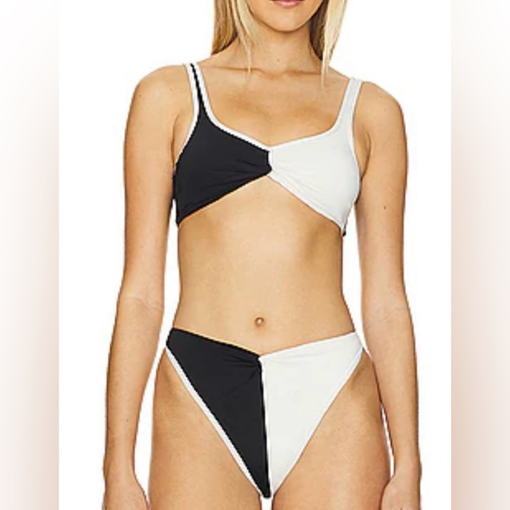 ‼️FIRM PRICE‼️L SPACE cardi top Jada colorblock bikini bottoms BLK WHT NWT SZ M